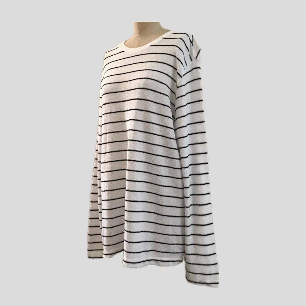 Club Monaco White Black Striped Long Sleeve Cotton Terry Knit Top NWOT - L